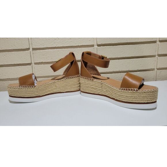 NIB See By Chloe Glyn Leather Tan Espadrille Platform Wedge Sandal Size EU 40 - Picture 5 of 16
